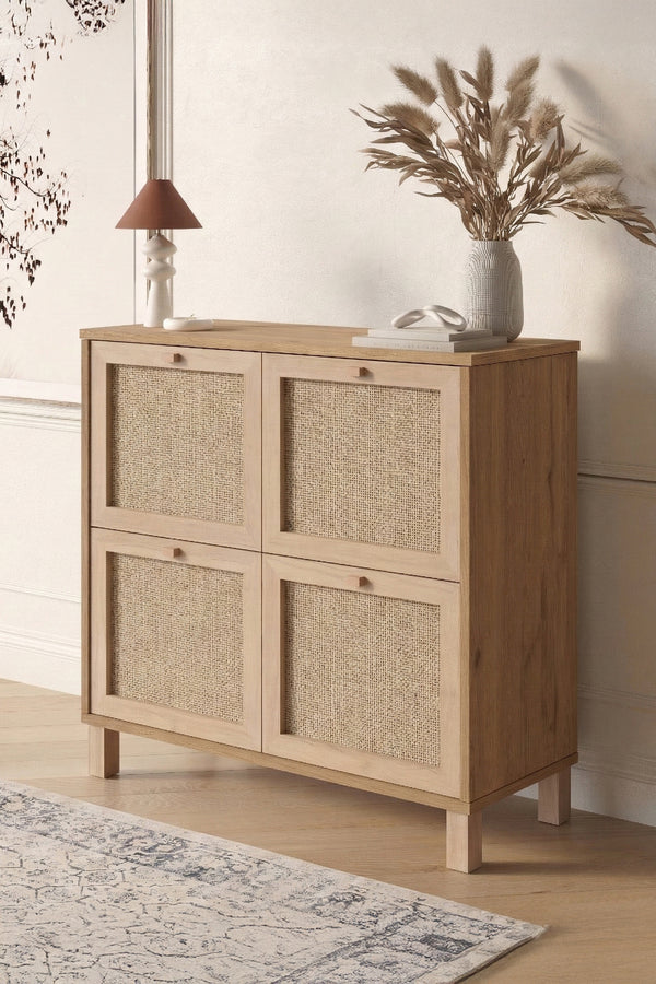 Natural Rattan 4-Door Storage Cabinet
