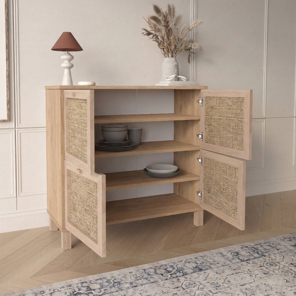 Natural Rattan 4-Door Storage Cabinet