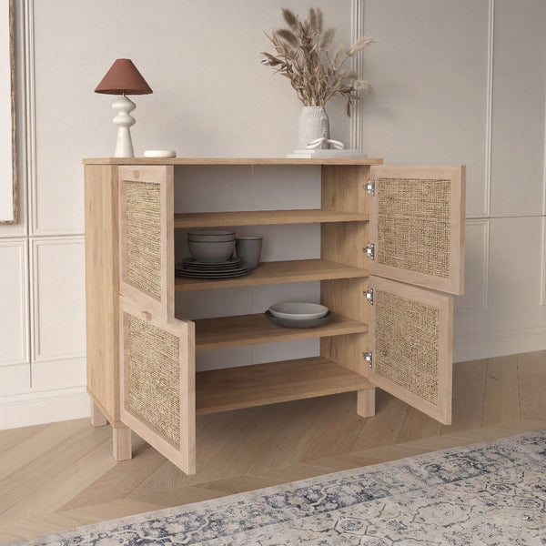 Natural Rattan 4-Door Storage Cabinet