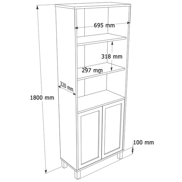 Natural Rattan 2-Door Bookcase with Storage