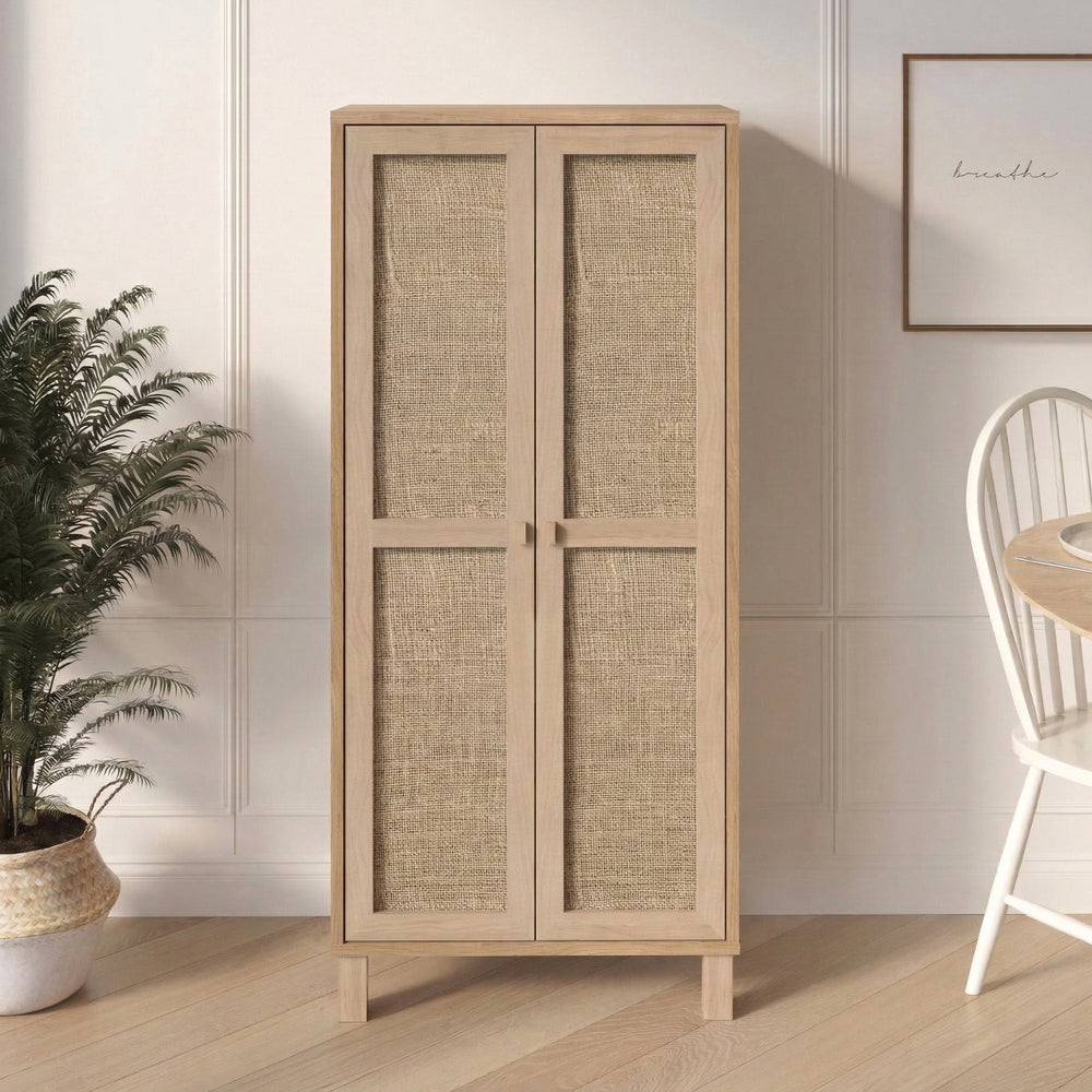 Natural Rattan 2-Door Tall Storage Cabinet