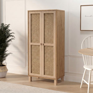 Natural Rattan 2-Door Tall Storage Cabinet