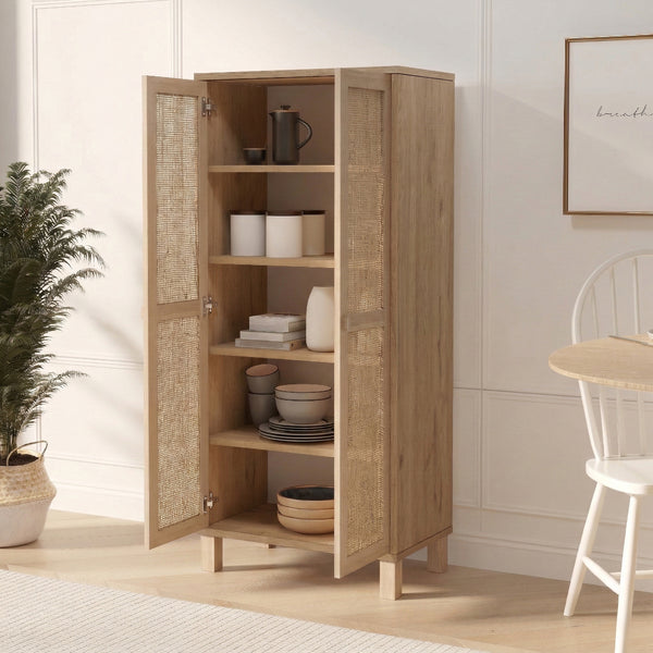 Natural Rattan 2-Door Tall Storage Cabinet
