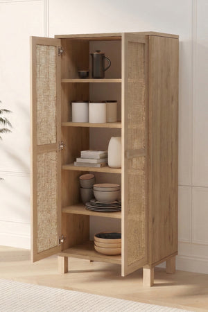 Natural Rattan 2-Door Tall Storage Cabinet