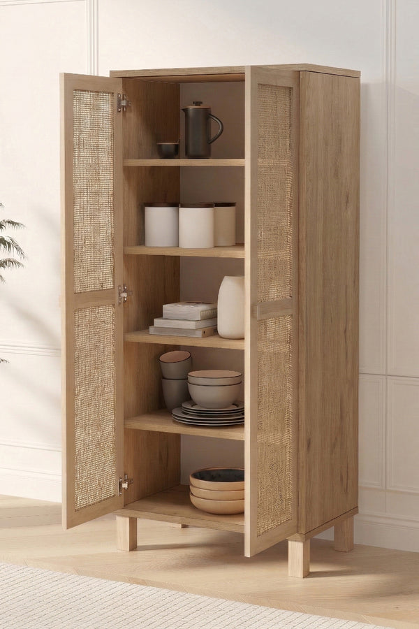 Natural Rattan 2-Door Tall Storage Cabinet