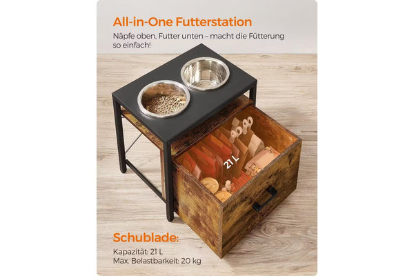 Raised Dog Feeding Station with 2 Bowls & Drawer - Karrari