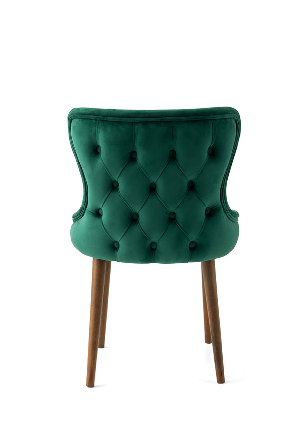 Velvet Tufted Accent Chair - Wooden Legs