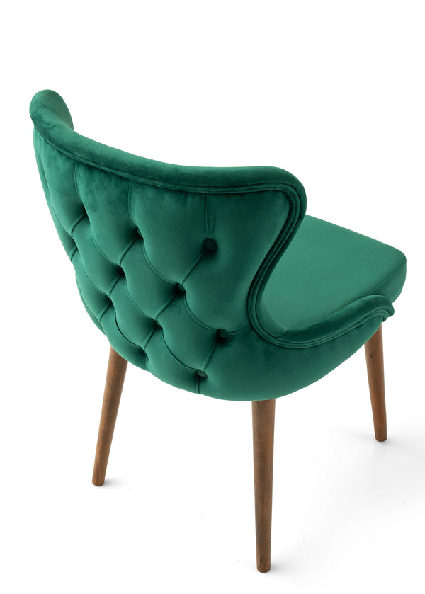 Velvet Tufted Accent Chair - Wooden Legs