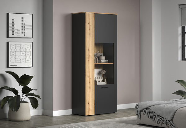 Esteban Display Cabinet – Grey & Natural Oak - Karrari