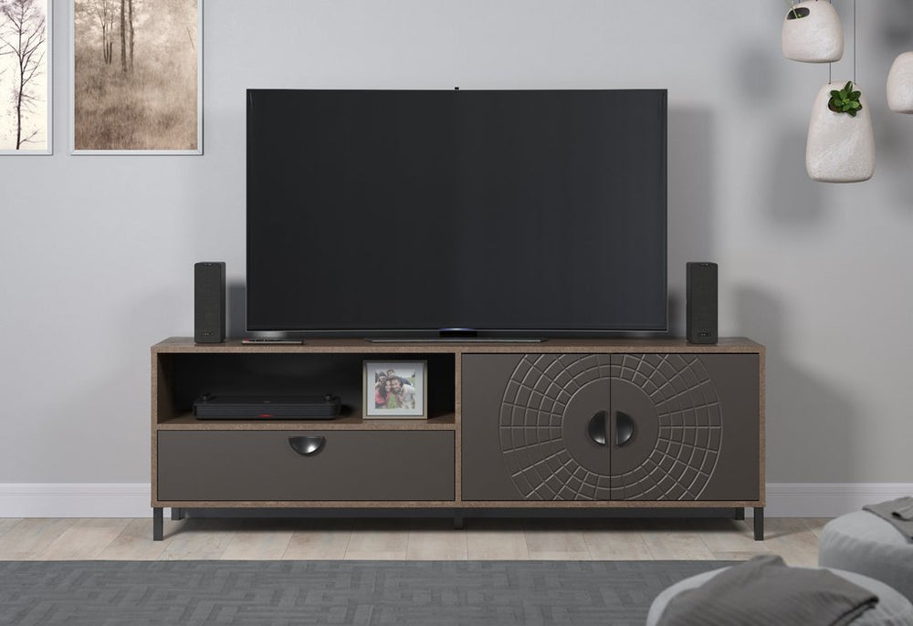 Fusion – TV Cabinet in Rusty Flow Melamine / Pearl Bronze Finish