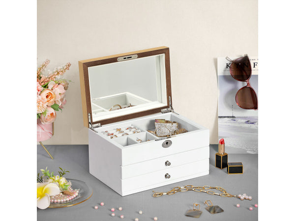 3-Tier Lockable Jewellery Box with Mirror & 2 Drawers - Karrari