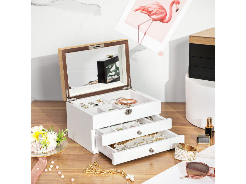 3-Tier Lockable Jewellery Box with Mirror & 2 Drawers - Karrari