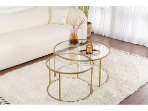Set of 2 Round Coffee Tables in Gold - Karrari