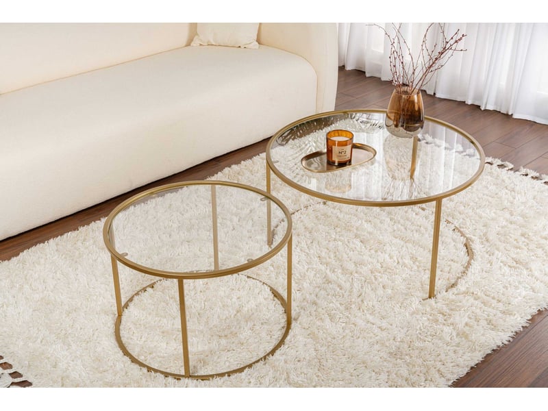 Set of 2 Round Coffee Tables in Gold - Karrari