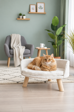 Cat Bed – Soft, Cozy, with a Curved Backrest & Wooden Legs