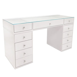 Luxury White Vanity Table with Glass Top & Drawers - Karrari