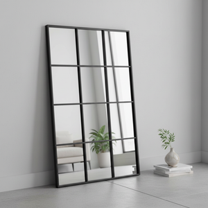 Grid-Style Black Metal Frame Mirror