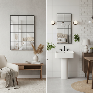 Grid-Style Black Metal Frame Mirror