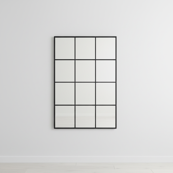 Grid-Style Black Metal Frame Mirror