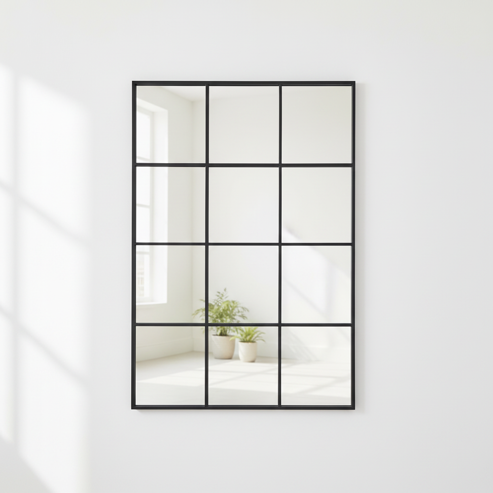Grid-Style Black Metal Frame Mirror - Karrari