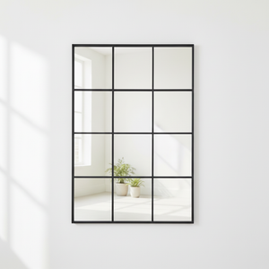 Grid-Style Black Metal Frame Mirror