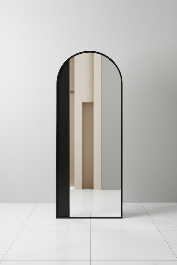 Tall Arched Full-Length Black Metal Wall Mirror