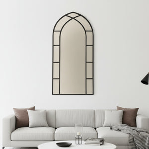 Large Gothic-Style Arched Wall Black Metal Frame Mirror