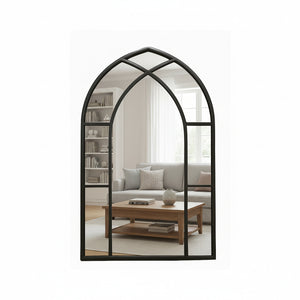 Cathedral Black Window Wall Mirror - Metal Frame