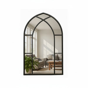 Cathedral Black Window Wall Mirror - Metal Frame