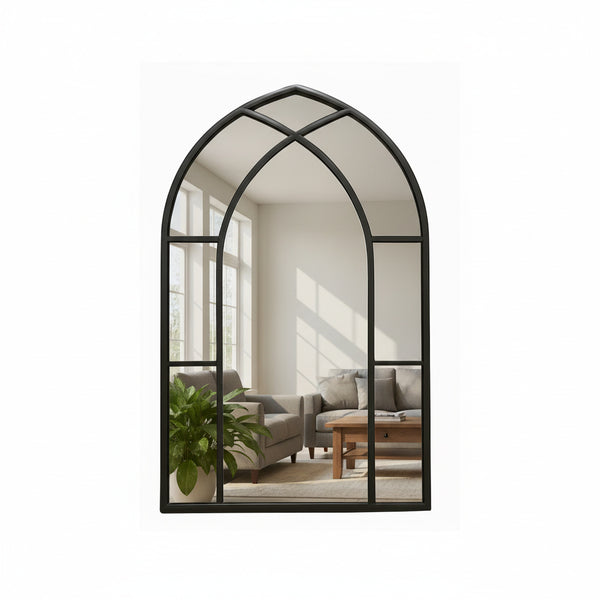 Cathedral Black Window Wall Mirror - Metal Frame