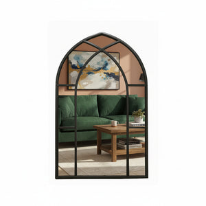 Cathedral Black Window Wall Mirror - Metal Frame