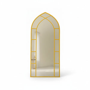 Large Gothic-Style Arched Wall Gold Metal Mirror