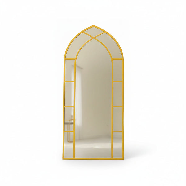 Large Gothic-Style Arched Wall Gold Metal Mirror