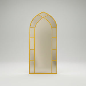 Large Gothic-Style Arched Wall Gold Metal Mirror