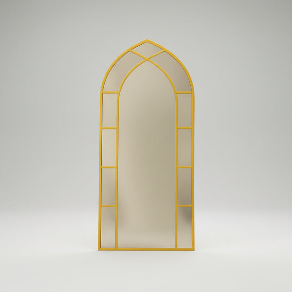 Large Gothic-Style Arched Wall Gold Metal Mirror
