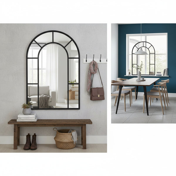 Arched Wall Mirror - Black Metal Frame