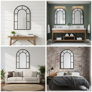 Arched Wall Mirror - Black Metal Frame
