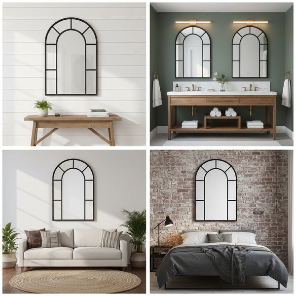Arched Wall Mirror - Black Metal Frame