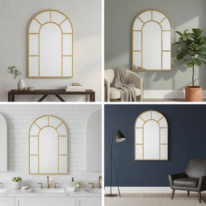 Arched Gold Wall Mirror - Metal Frame