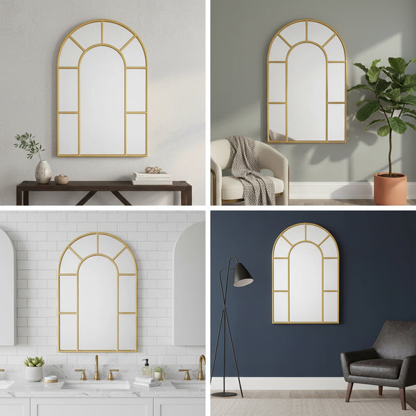 Arched Gold Wall Mirror - Metal Frame