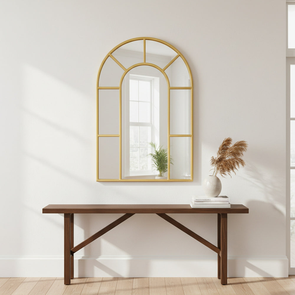 Arched Gold Wall Mirror - Metal Frame