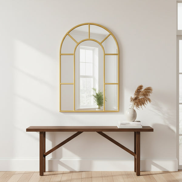 Arched Gold Wall Mirror - Metal Frame