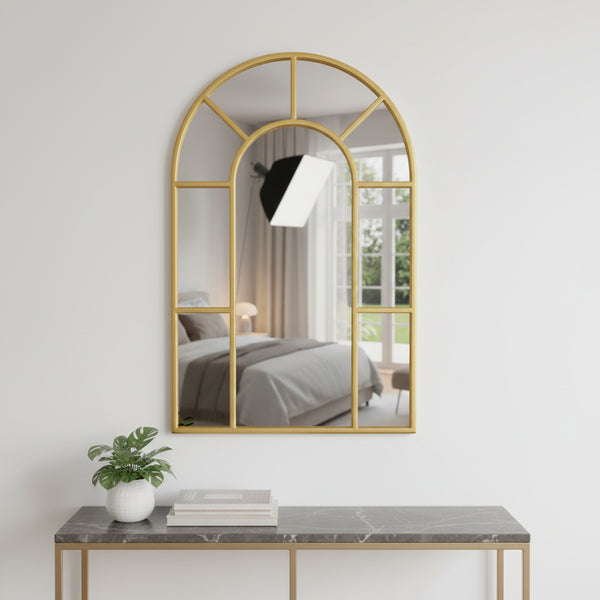 Arched Gold Wall Mirror - Metal Frame