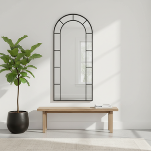 Tall Arch Black Metal Frame Mirror