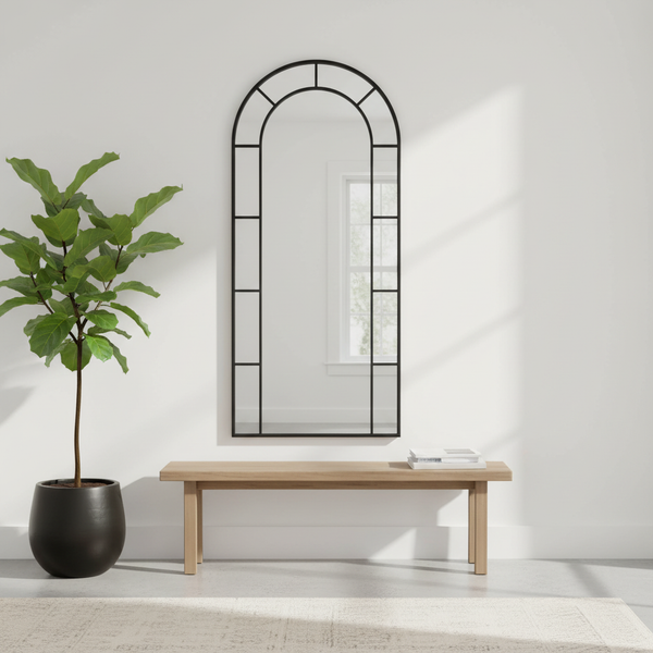 Tall Arch Black Metal Frame Mirror