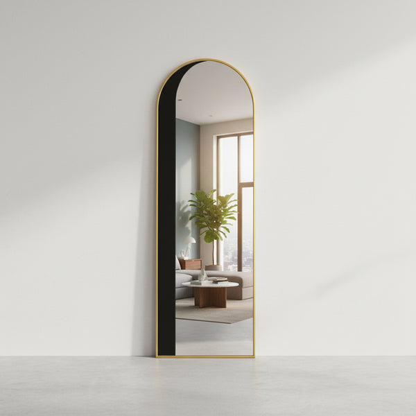 Tall Arched Full-Length Black Metal Frame Mirror