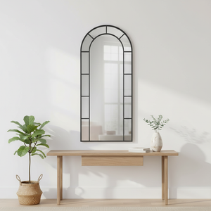 Tall Arch Black Metal Frame Mirror