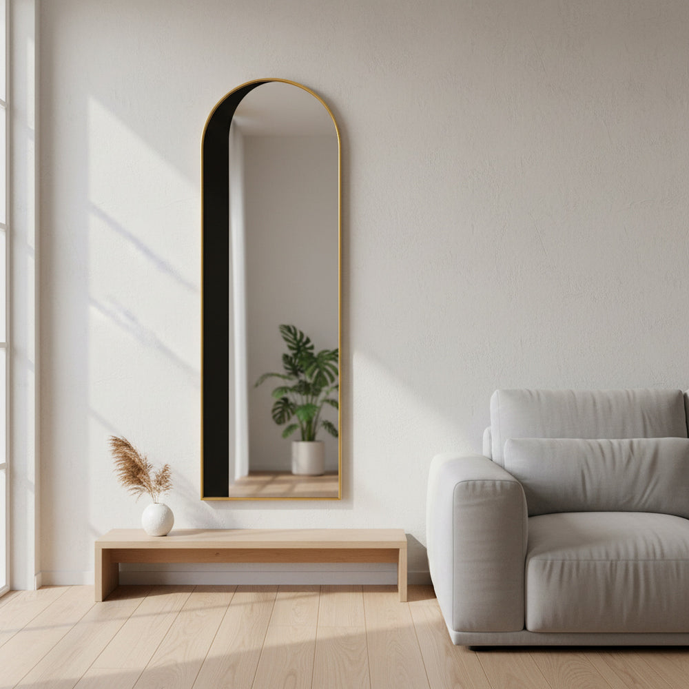 Tall Arched Full-Length Black Metal Frame Mirror - Karrari