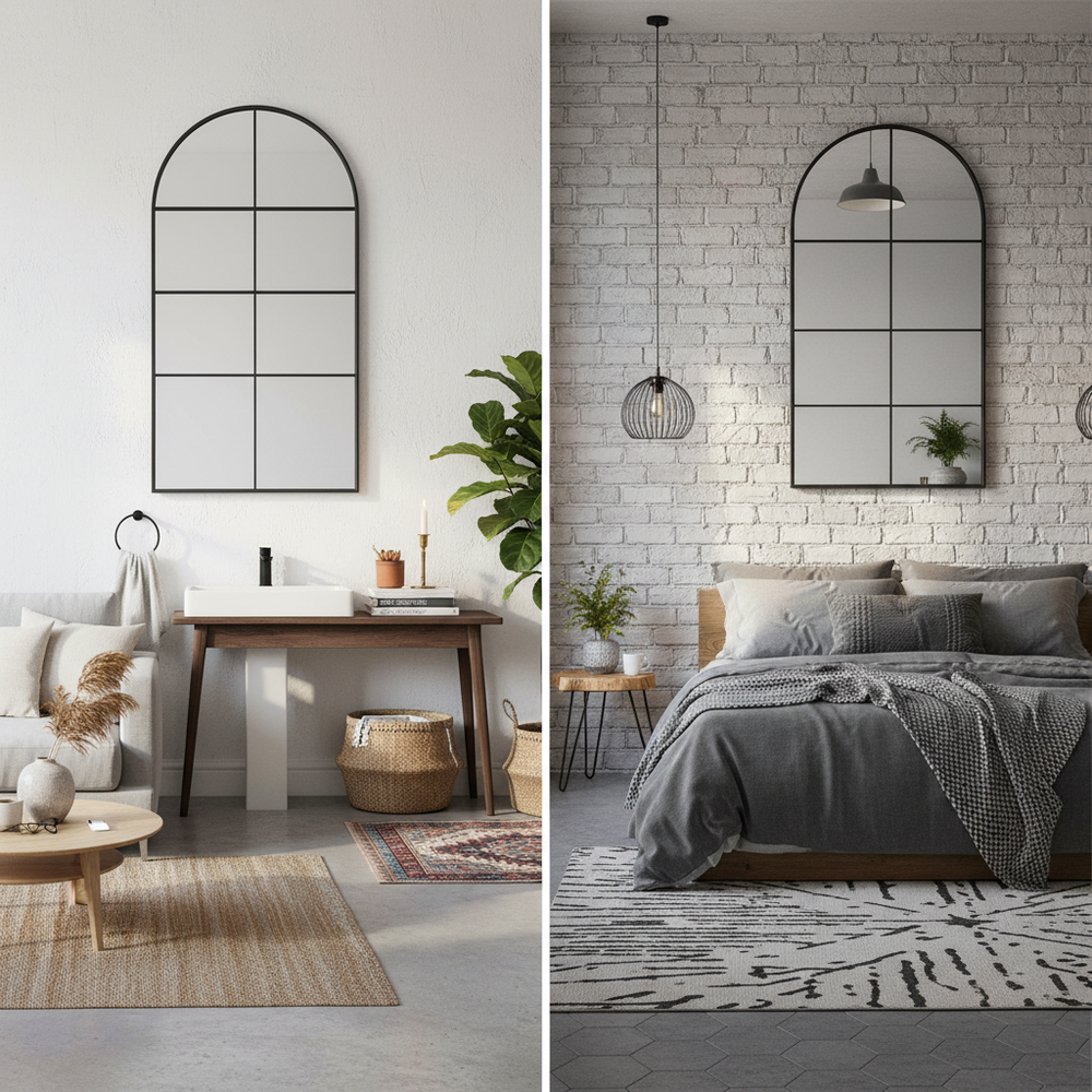 Arched Grid Mirror – Black Metal Frame - Karrari