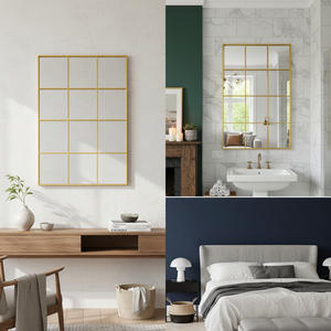 Grid Gold Metal Frame Mirror